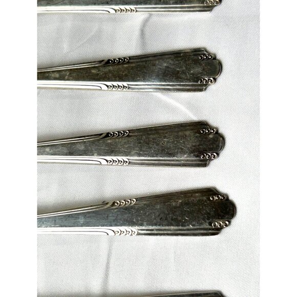 Vintage Deerfield Silver Plate Dinner Forks Set of 8 –1940s Art Deco Beaded Edge - Picture 8 of 10